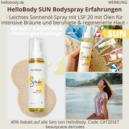 HelloBody SUN Bodyspray ERFAHRUNG Test Sonenöl-Spray Hello Body