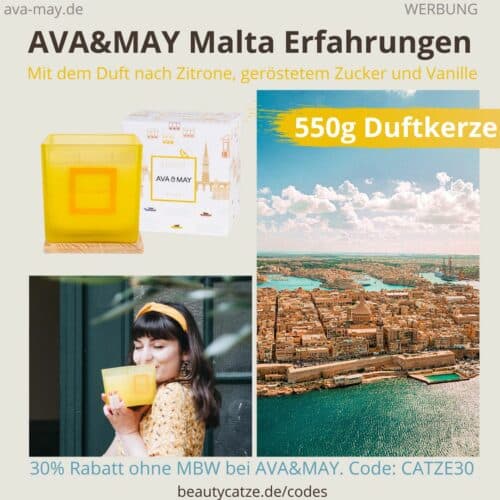 MALTA DUFTKERZE AVA&MAY Erfahrungen 550g Zitrone Zucker Vanille Cheesecake Geruch