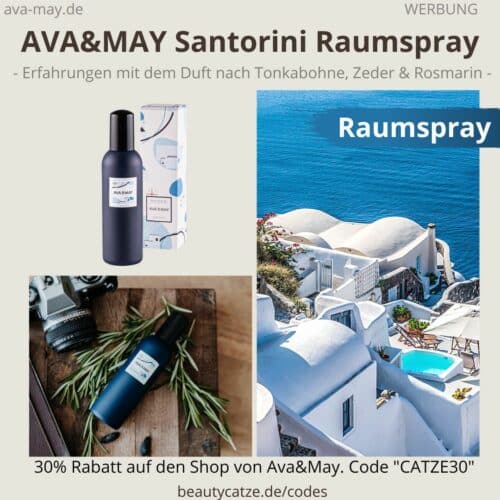 AVA&MAY Raumspray Santorini Greece Erfahrungen Ava and May Bewertung Duftnoten Zeder Tonkabohne Rosmarin