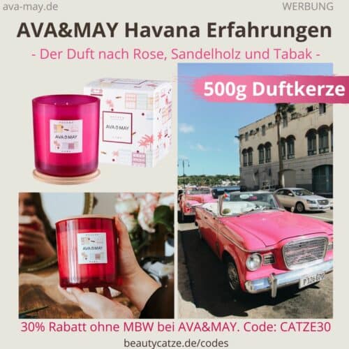 HAVANA Cuba große Duftkerze 500g AVA&MAY Erfahrungen ava and may Sandelholz Rose Tabak Geruch