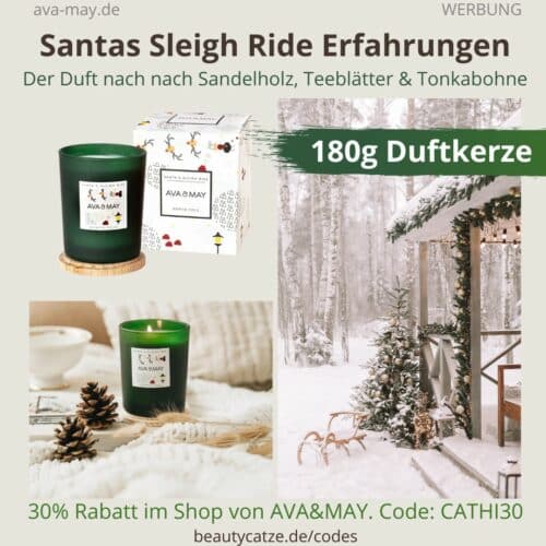 AVA&MAY Santas Sleigh Ride Duftkerze Erfahrungen Sandelholz, Teeblätter, Tonkabohne Geruch