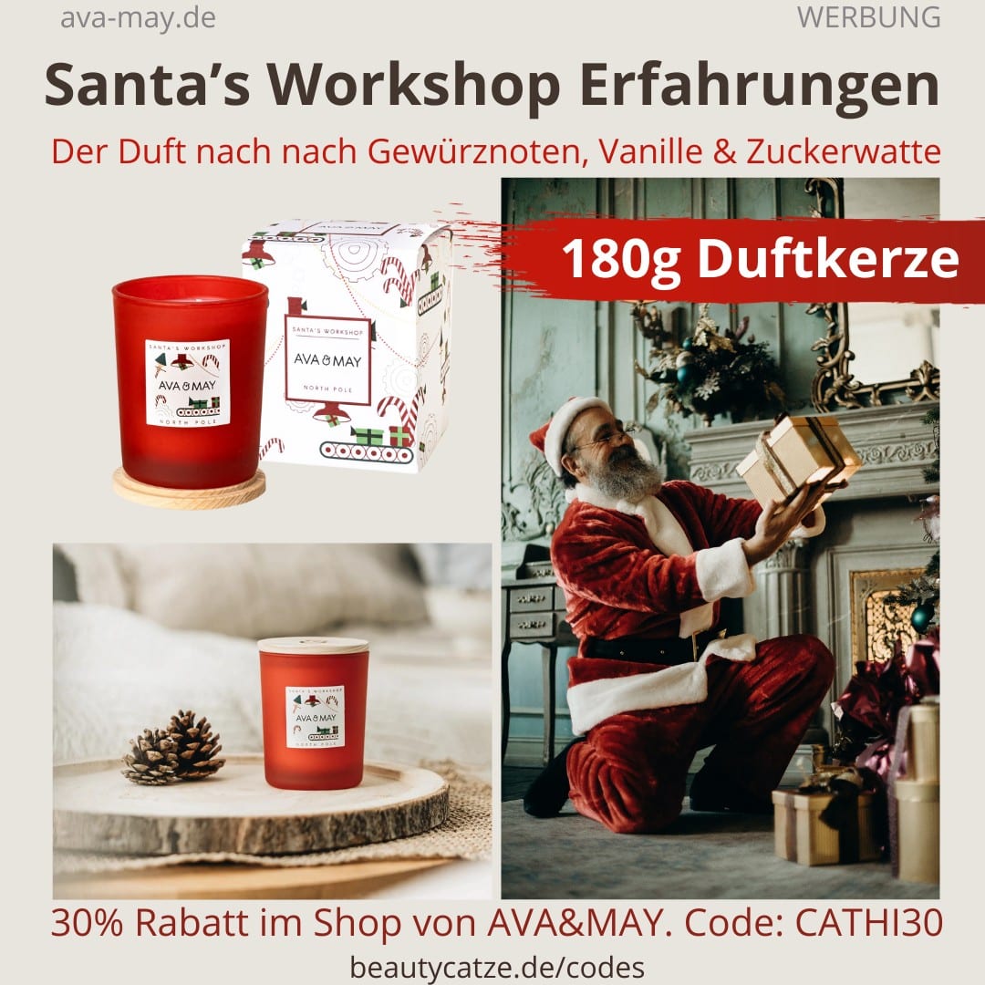 AVA&MAY Santa's Workshop Duftkerze Erfahrungen Weihnachtskerze Gewürznoten, Vanille, Zuckerwatte
