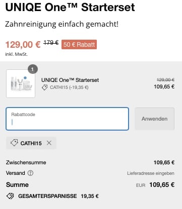 70€ Starterset Rabatt UNIQE Zahnbürste