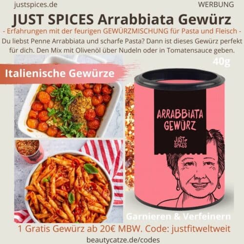 ARRABBIATA GEWÜRZ Just Spices Erfahrungen scharfe Gerichte Geschmack Rezepte Test Bewertungen