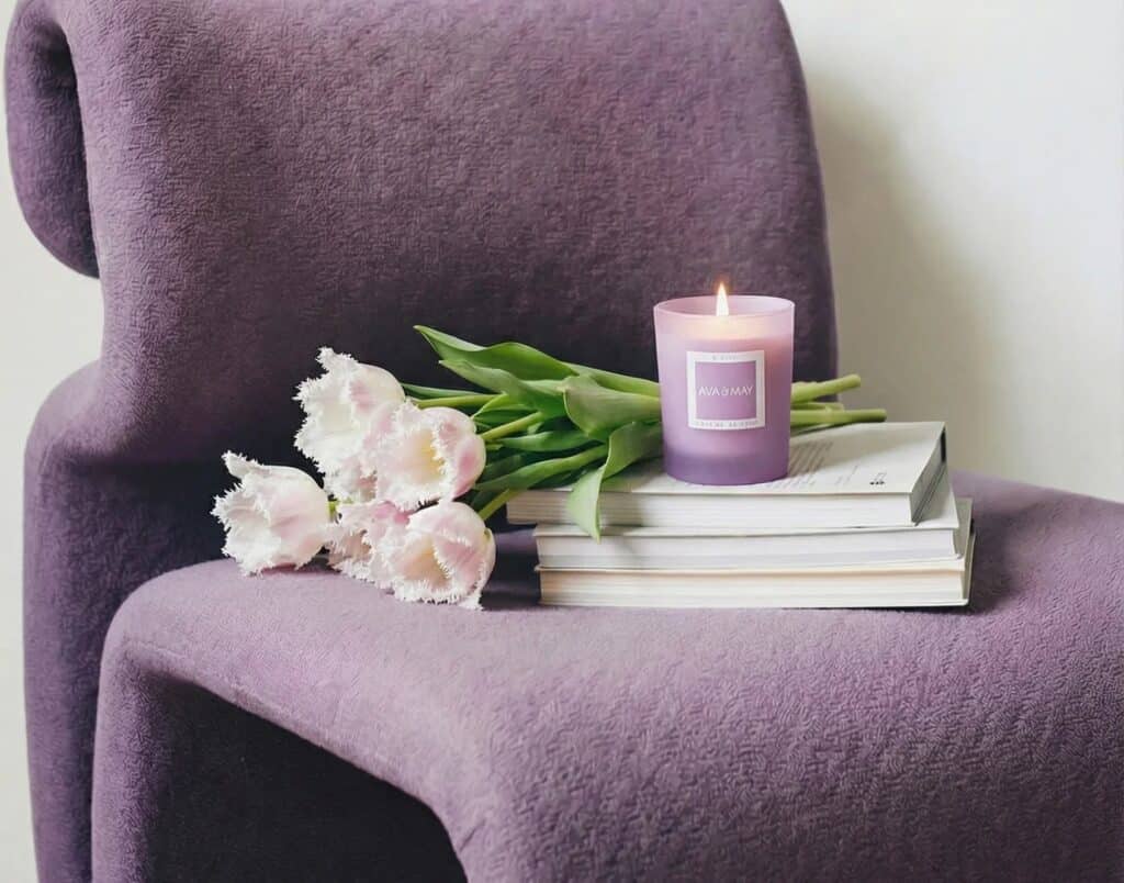 AVA & MAY XOXO Violet Duftkerze Erfahrungen – lila Glas mit 40h Brenndauer