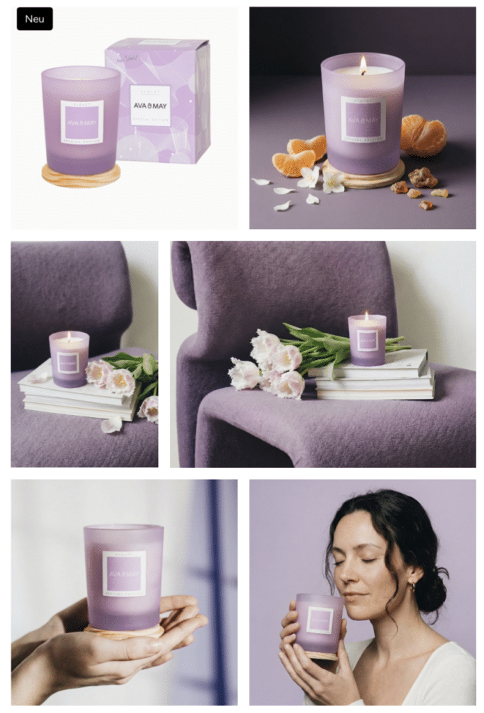 XOXO Violet Duftkerze AVA & MAY Erfahrungen 2026 – lila Kerze im Glas mit Amber, Jasmin und Mandarine