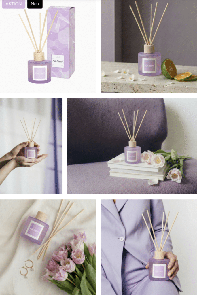 AVA & MAY XOXO Violet Duftstäbchen Erfahrungen 2026 – dekorativer Raumduft mit Holzdeckel und Rattan-Stäbchen neben Tulpen